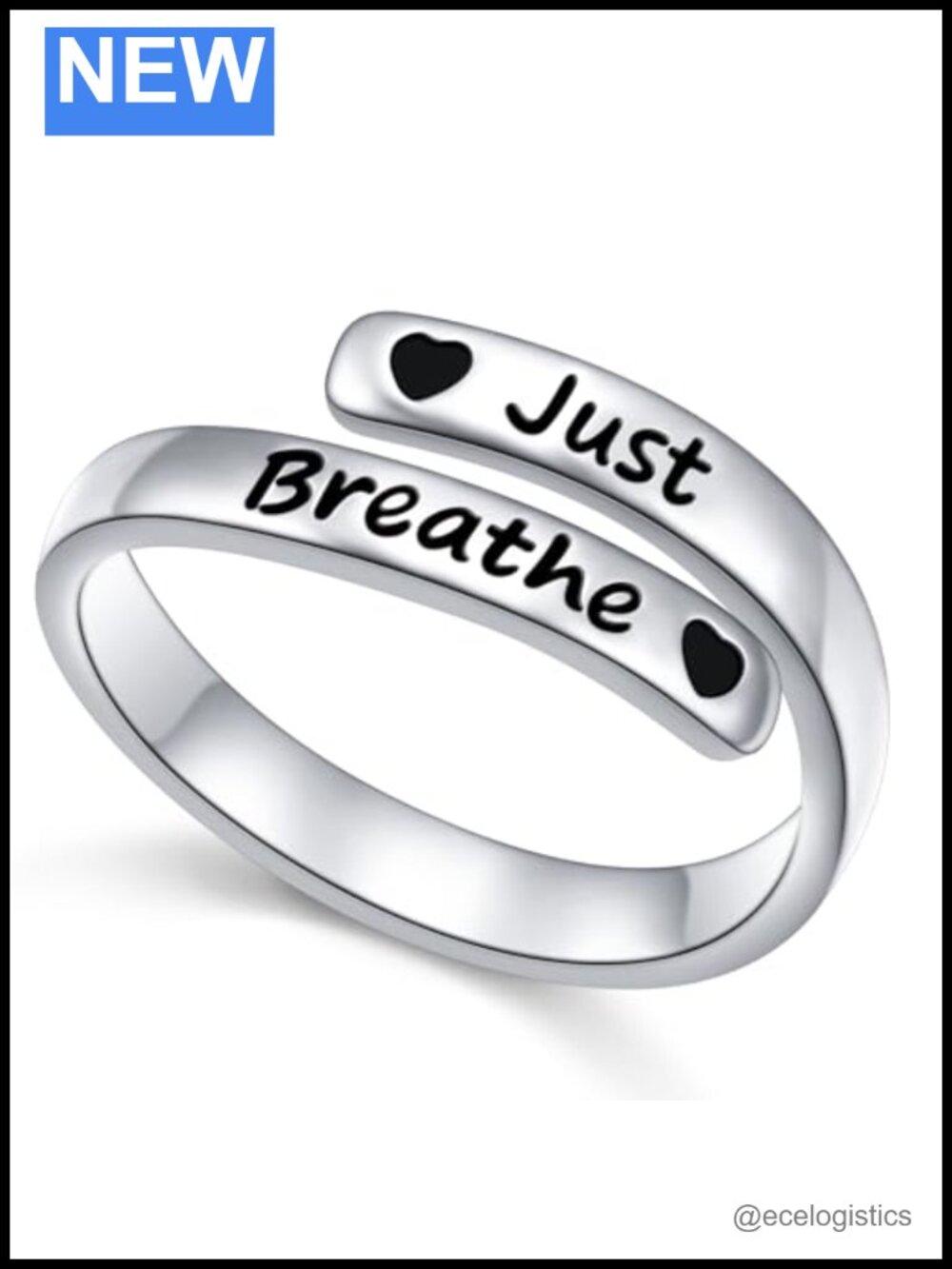 925 Sterling Silver Adjustable Just Breathe Motivational Ring